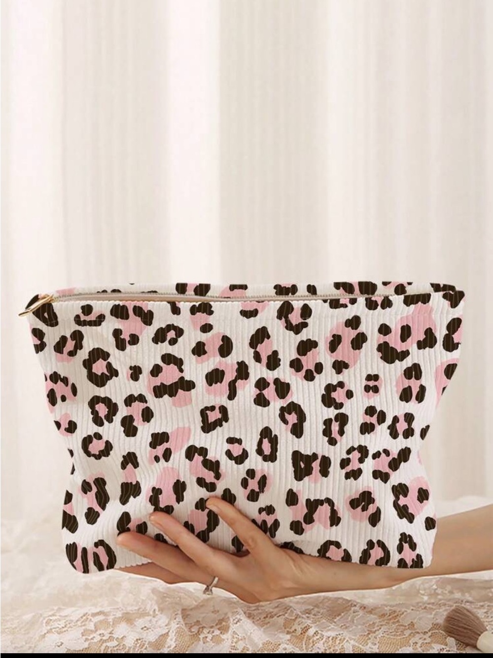Leopard Print Pink & Cream Cosmetic Pouch